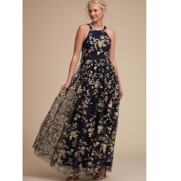 BHLDN Dresses & Skirts - BHLDN tulle embroidered Antonia Dress navy blue